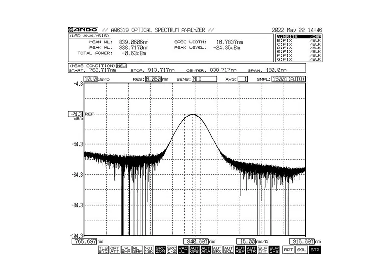 Μονάδα ευρυζωνικής πηγής φωτός 840nm 5mW 10nm Εύρους ζώνης SLED
